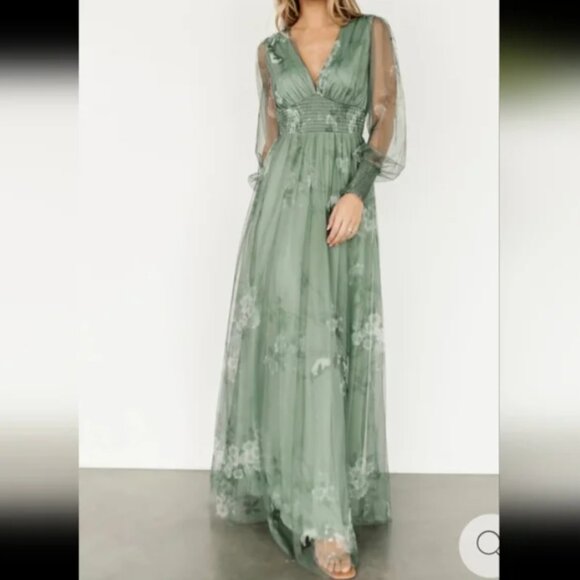 Baltic Born Layla Tulle Maxi Dress in Dusty Green Floral M - Picture 1 of 11